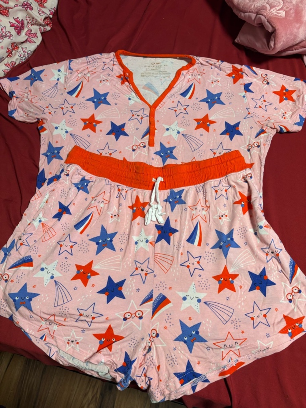 Little sleepies Pink Star-Print Short Pajama Set with Red & Blue Accents